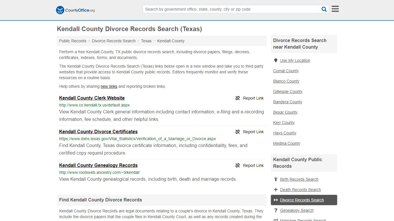 Kendall County Divorce Records Search (Texas) - County Office